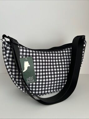 Wild Fable Black & White Gingham Crescent Crossbody Bag
